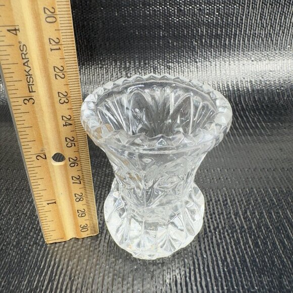 Vintage Clear Sawtooth Edge Small Toothpick Holder Small Bud Vase Crystal Glass - Picture 3 of 11